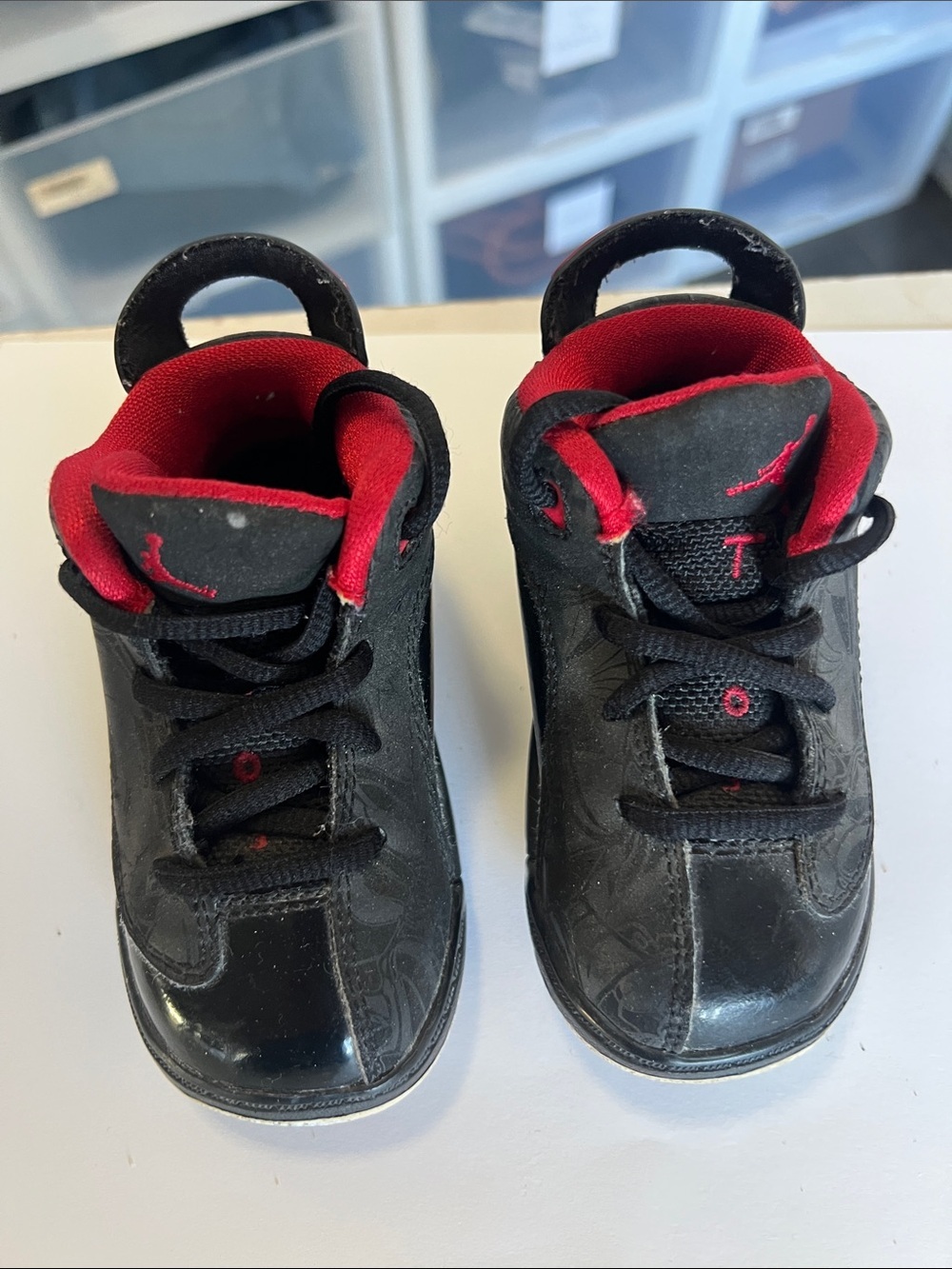 Jordan Little Kids Black and Red Sneakers